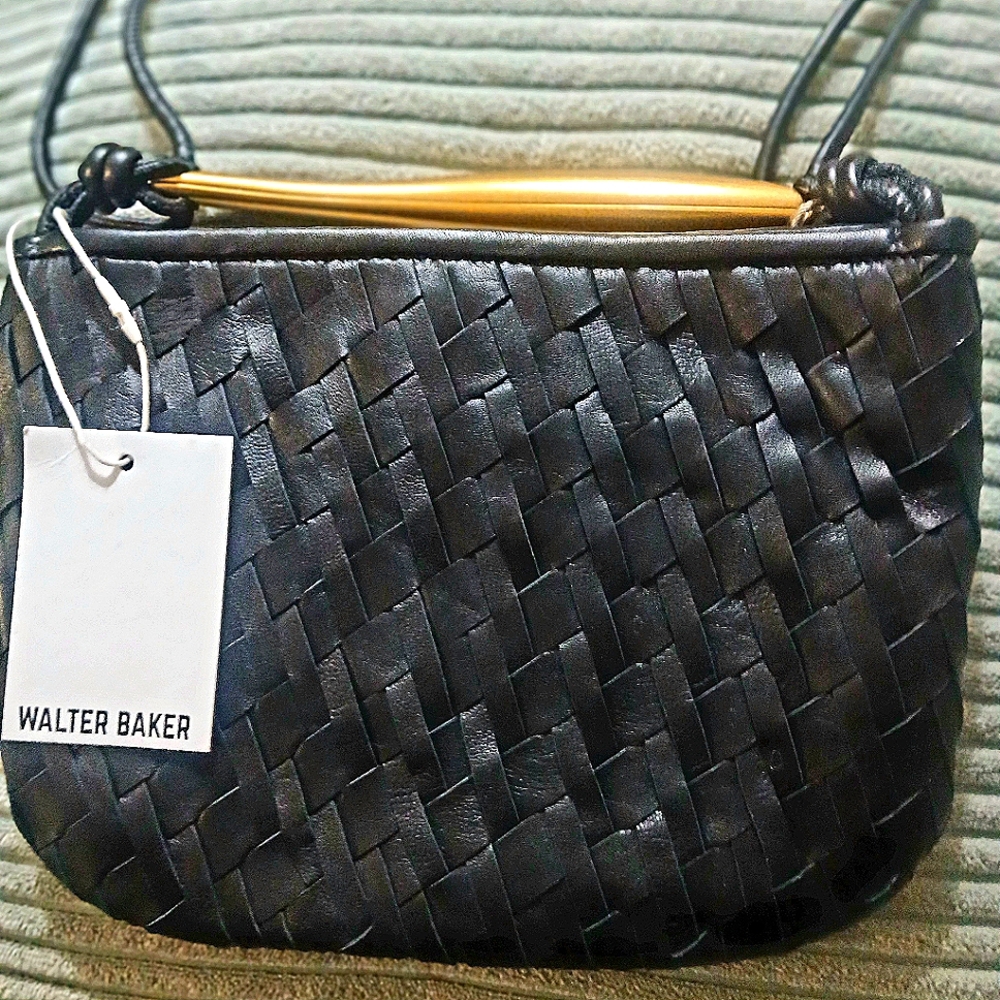 Walter Baker Black Crossbody Bag with Basketweave Design